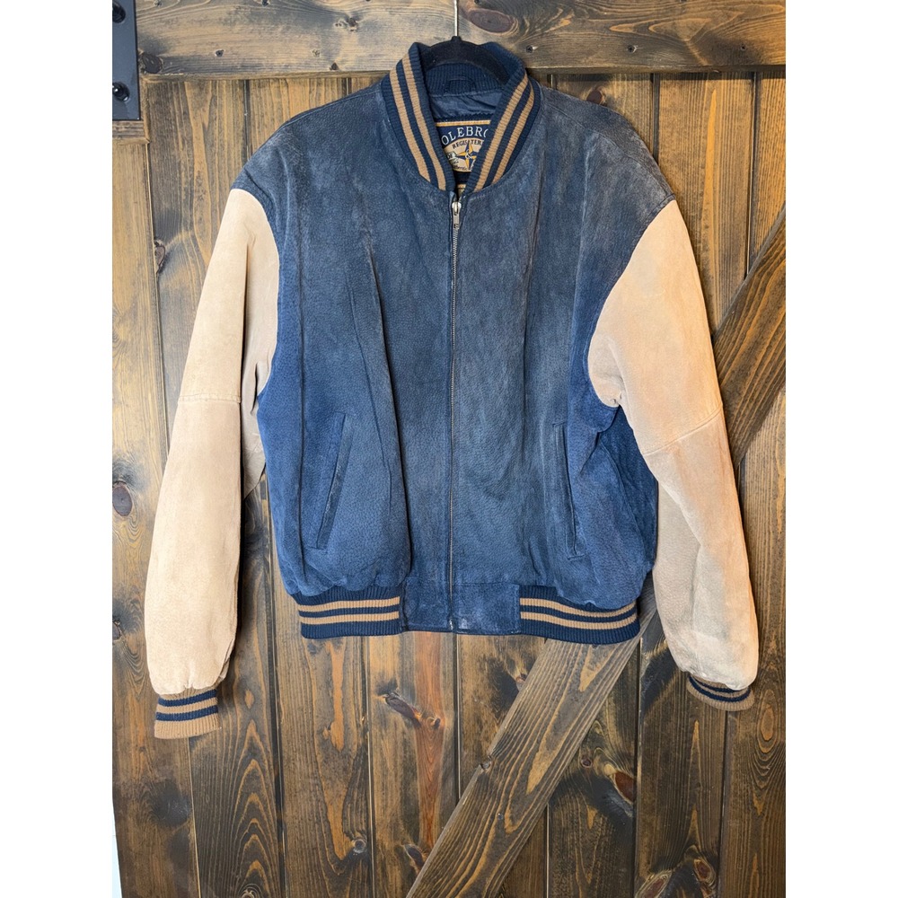 Vintage Colebook Bomber Two Tone Suede Jacket Preppy Retro Sz L